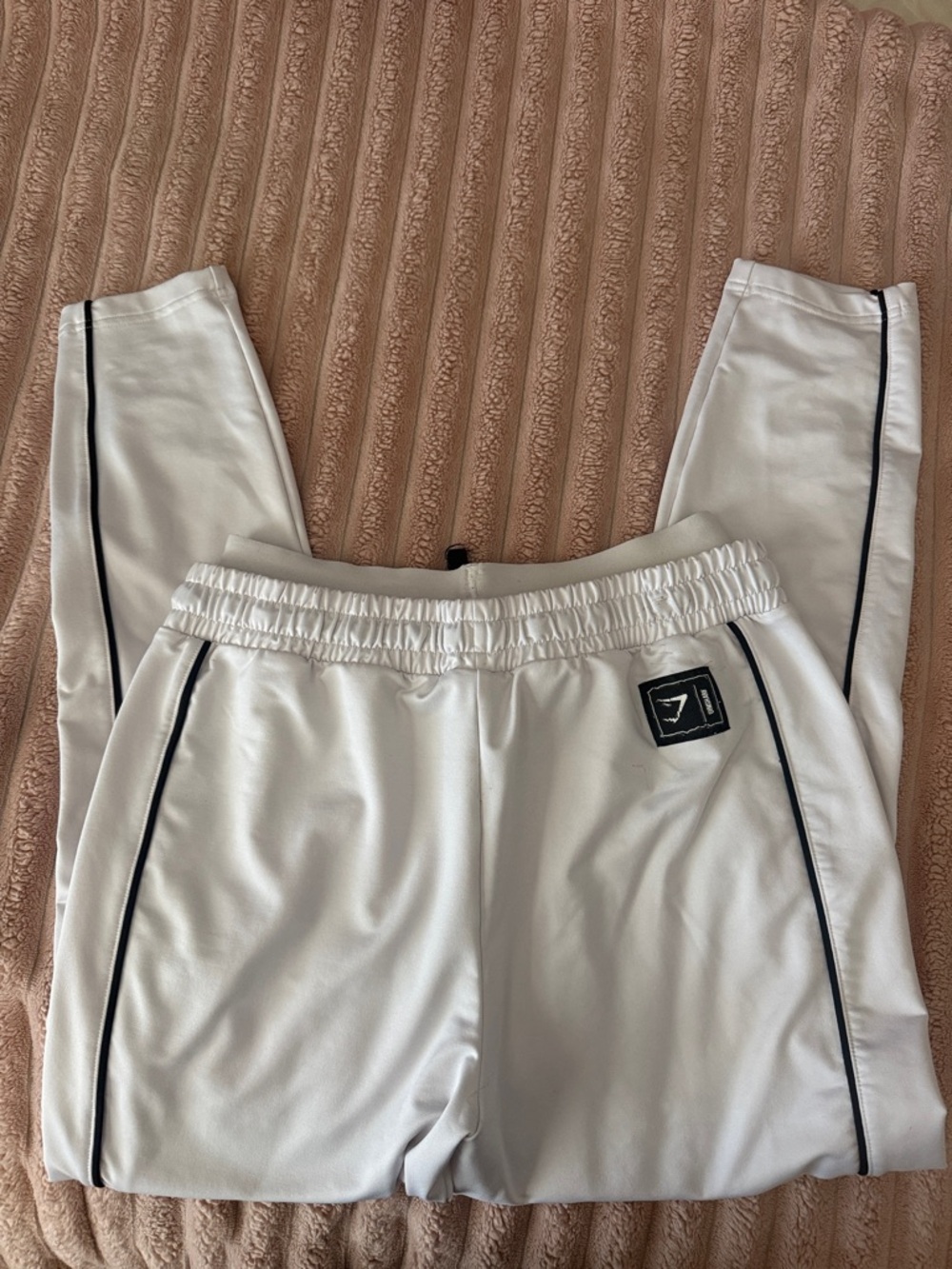 Gymshark White Track Pants with Black Piping